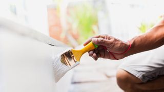 Man painting exterior wall white