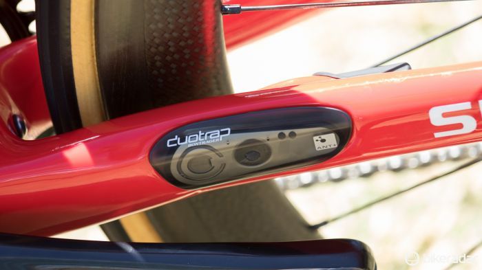 Sitting in the frame's left chainstay, a Bontrager DuoTrap ANT+ sensor reads wheel speed