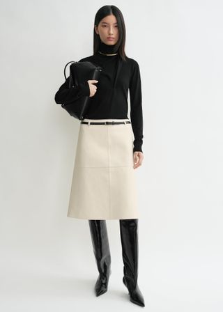 Double Leather Skirt Off-White