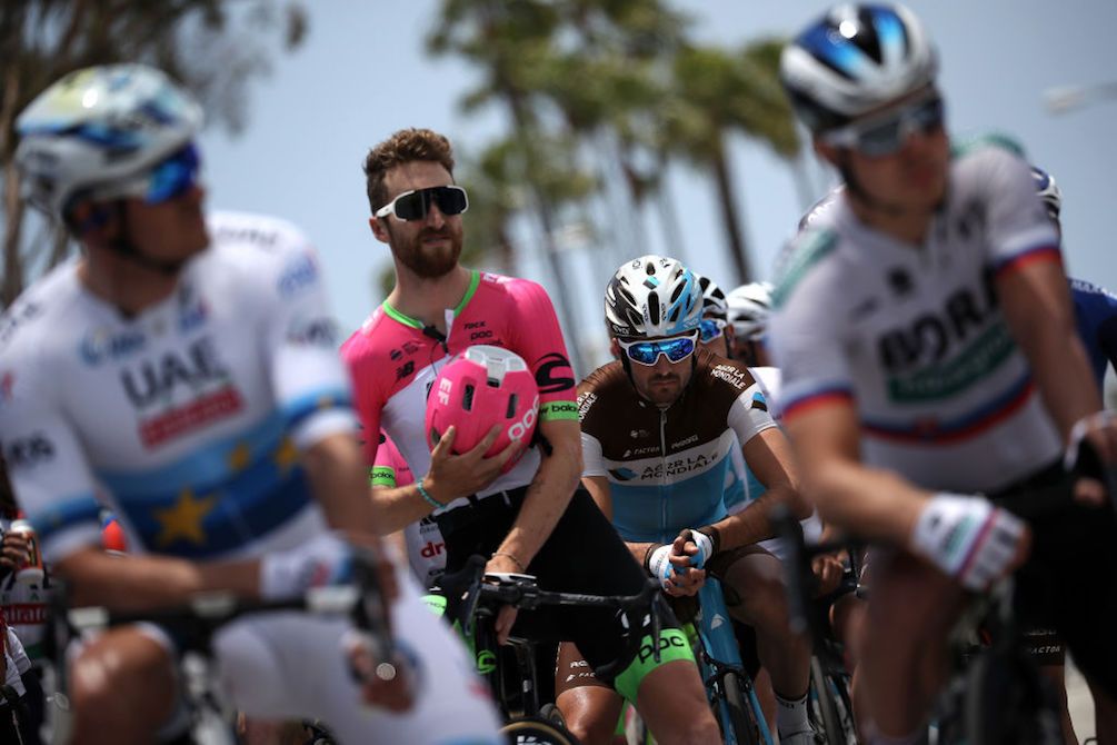Taylor Phinney (EF-Drapac) does the right thing during the national anthem