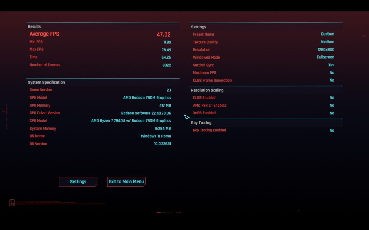 Cyberpunk 2077 benchmarking