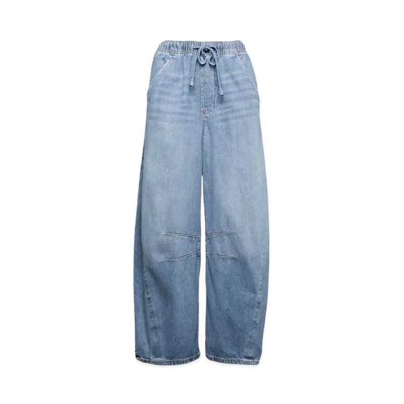 A cutout of baggy pale blue Gap barrel leg jeans