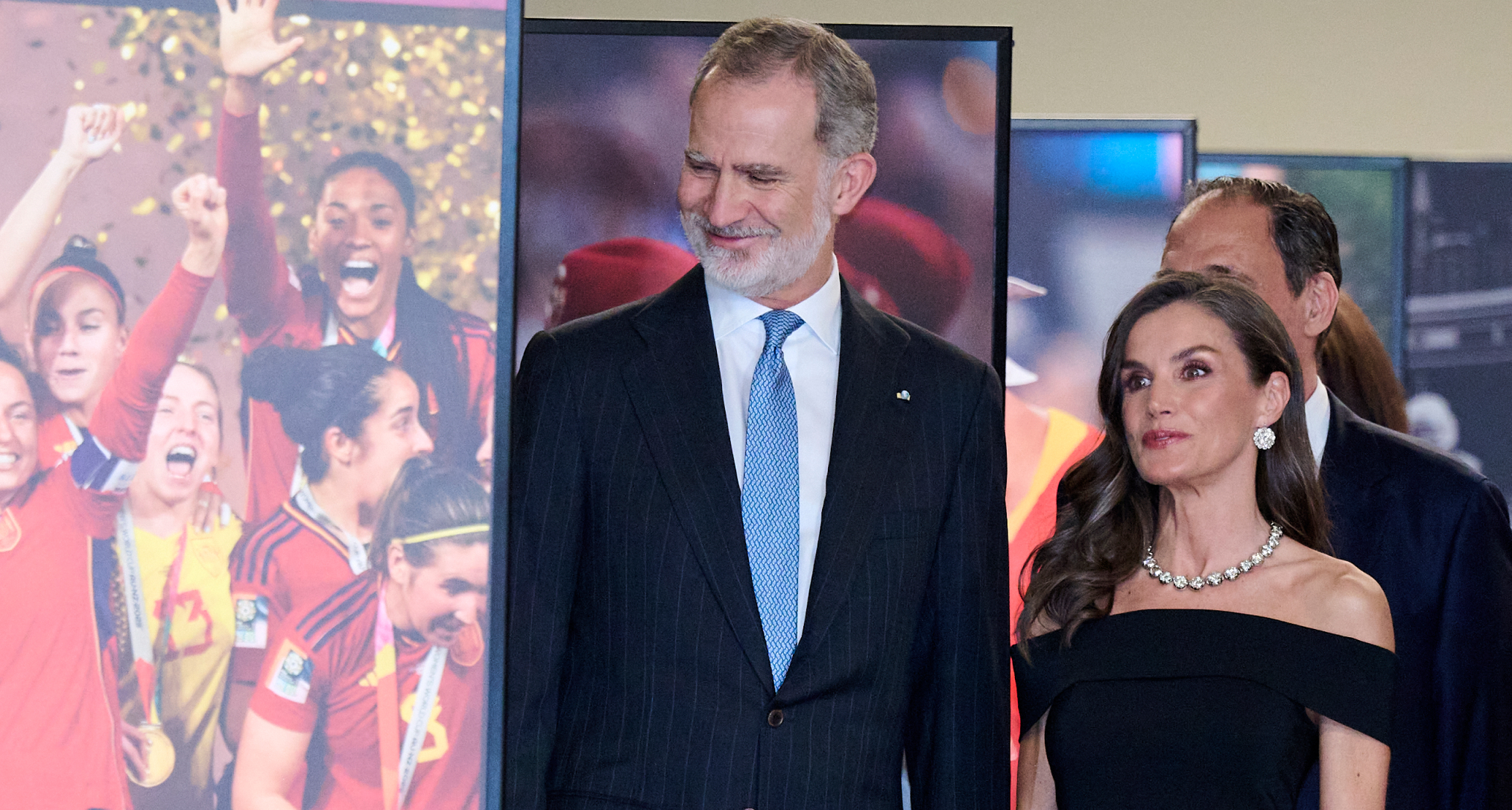 Queen Letizia wearing a black dress and diamonds
