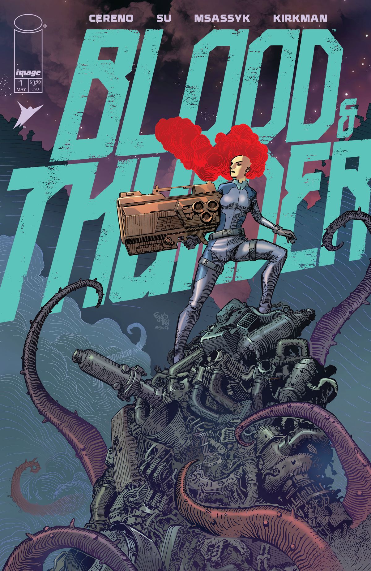 E.J. Su and MSassyK's main cover for Blood &amp; Thunder #1.