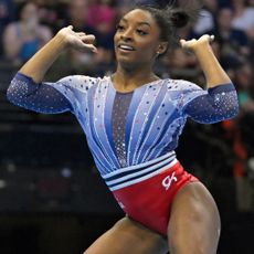 Simone Biles competes on floor during the Women's U.S. Olympic Gymnastics Team Trials on June 28, 2024, at Target Center in Minneapolis, MN.