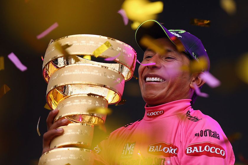 2014 Giro d&#039;Italia: Nairo Quintana celebrates the win
