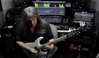 Michael Romeo plays a Caparison MJR guitar at his home studio