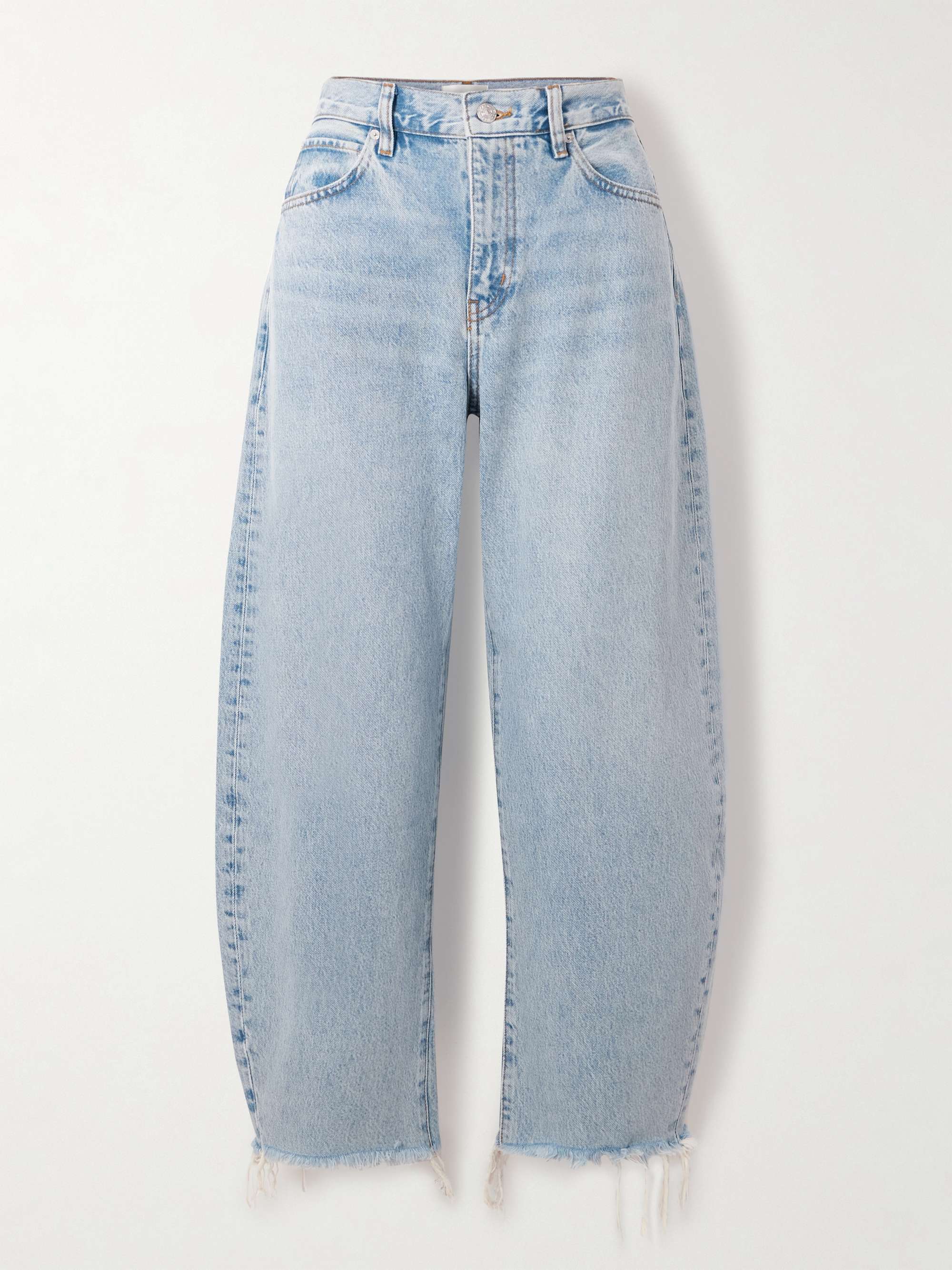The Bubble Crop Frayed High-Rise Barrel-Leg Jeans