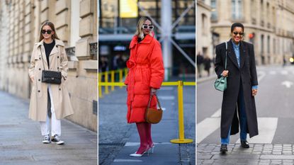 A composite of street style influencers wearing different types of coats