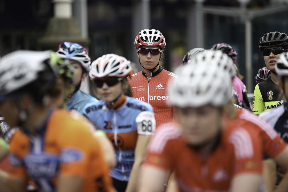 The riders line up at the start