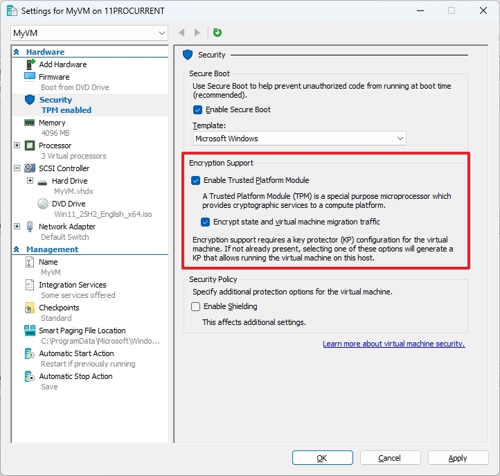 Enable TPM on Hyper-V