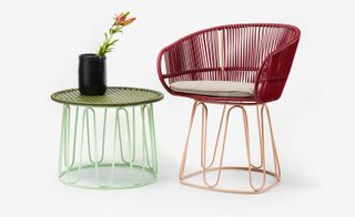 ‘Circo’ side table and dining chair, and ‘Barro’ dining vase, all by Sebastian Herkner