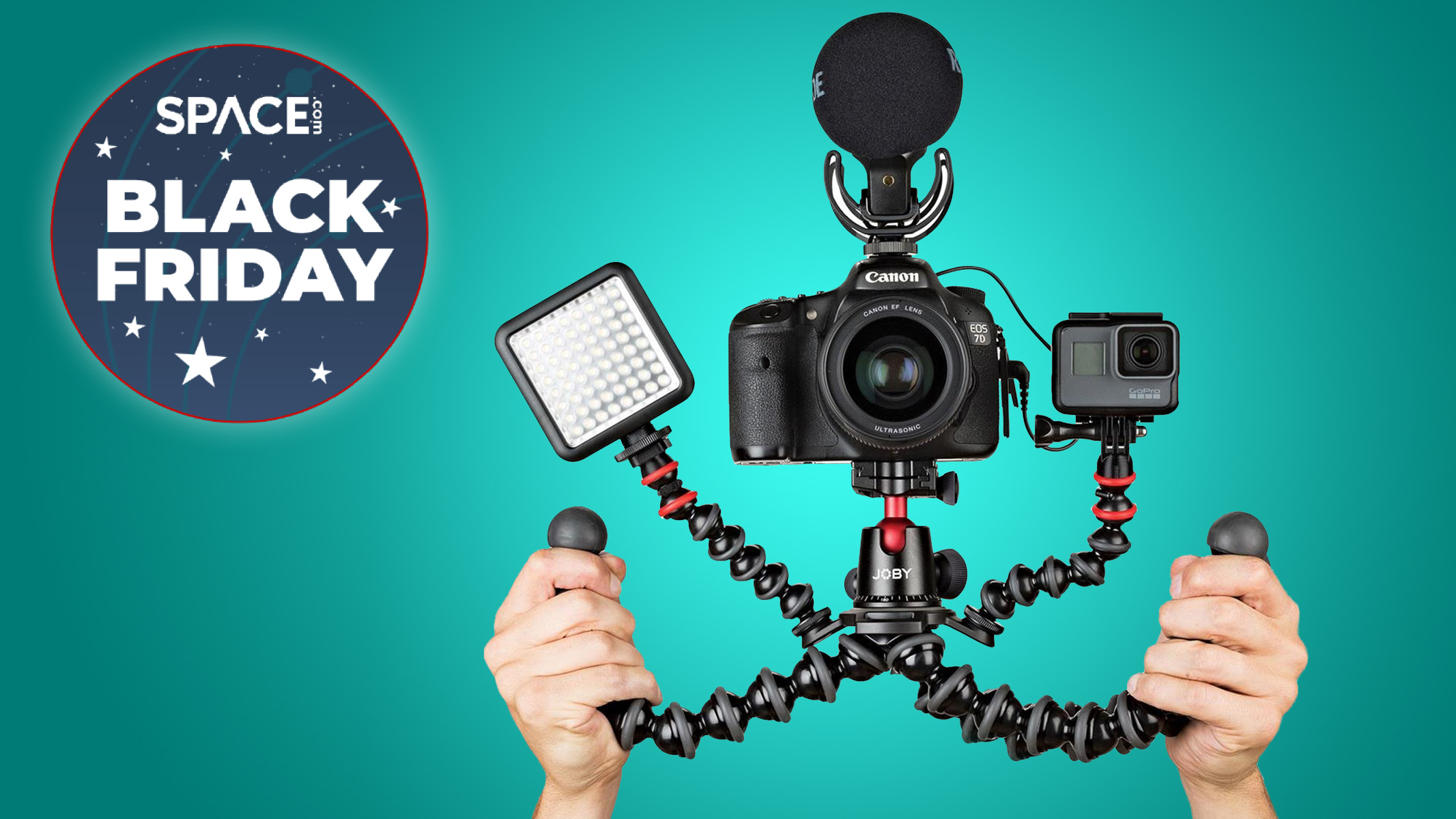 Charotar Globe Daily Joby gorillapod 5k on blue background and black friday deal logo