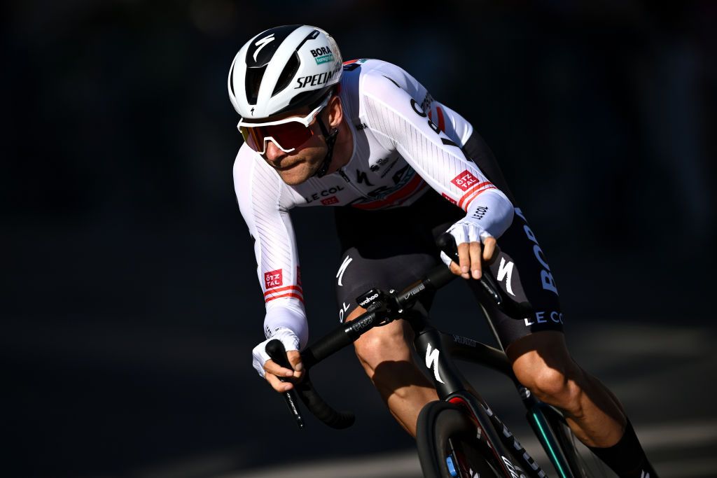 WEIMAR GERMANY AUGUST 24 Felix Groschartner of Austria and Team Bora Hansgrohe sprints during the 37th Deutschland Tour 2022 Prologue a 26km individual time trial from Weimar to Weimar DeineTour on August 24 2022 in Weimar Germany Photo by Stuart FranklinGetty Images