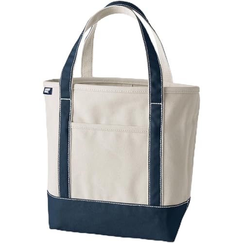 Lands' End Natural Open Top Canvas Tote Natural/radiant Navy Medium Regular Handle