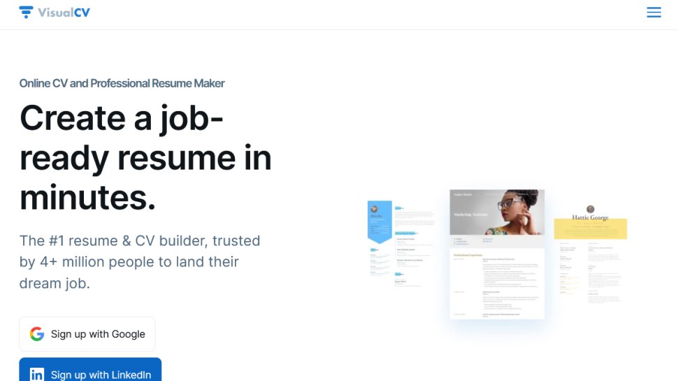 VisualCV website screenshot (December 2025).