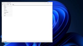 Windows interface showing an open notepad application. A dropdown menu is open and "new" is selected.