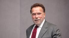 Arnold Schwarzenegger arrives for a press conference at the Vatican. 