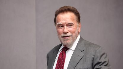 Arnold Schwarzenegger arrives for a press conference at the Vatican. 