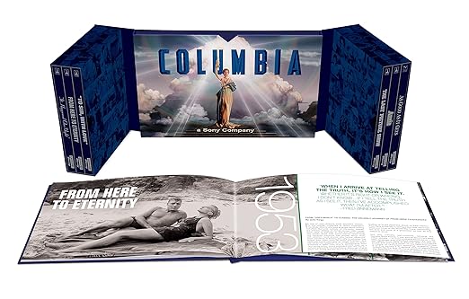 The box set on display with the book that comes with it for the Columbia Classics 4k Ultra Hd Collection Volume 3