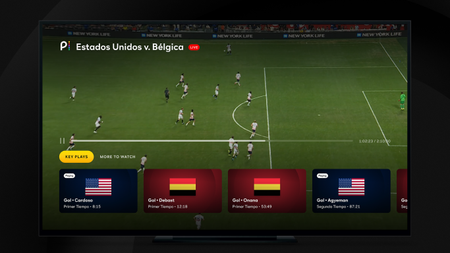 Image showing the Peacock TV app displaying a match via Telemundo's World Cup 2026 coverage. 