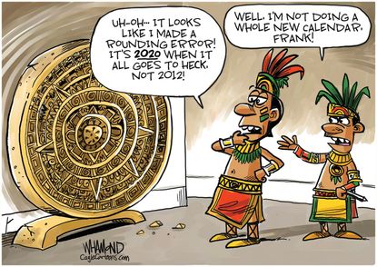 Editorial Cartoon World Mayan calendar 2020 coronavirus racism