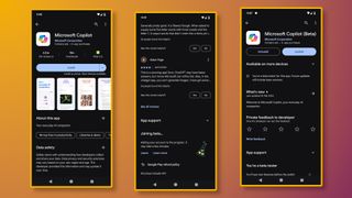 Images showing users how to navigate through Android smartphone menus to set Microsoft Copilot as the default assistant instead of Google Assistant