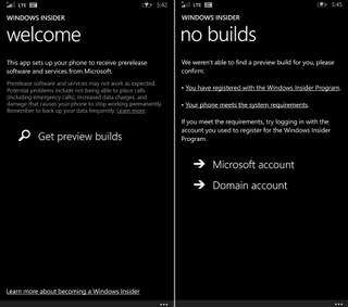 Windows Insider app screens
