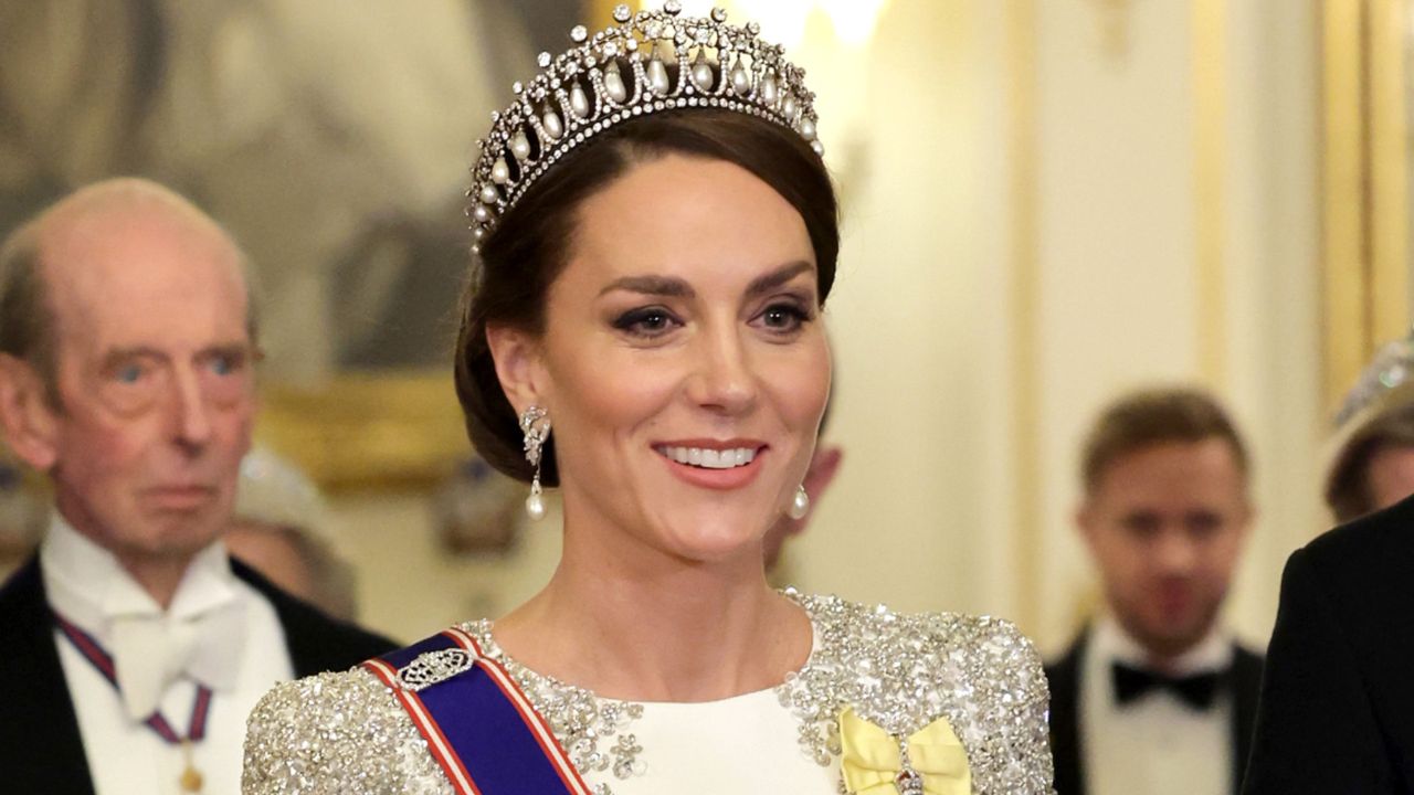 Kate Middleton&#039;s hidden tribute to the Queen revealed, seen here during the State Banquet at Buckingham Palace