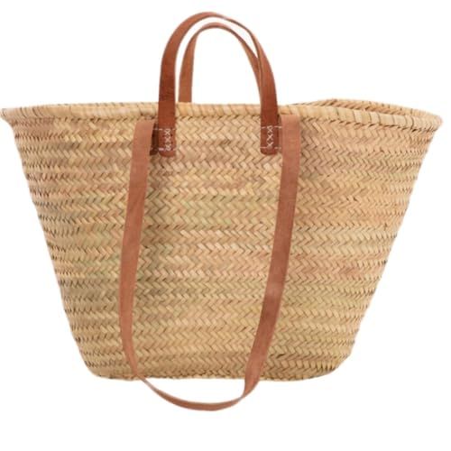Sasha Large Size Traditional French Style Market Basket Bag (long and Short Leather Handles)