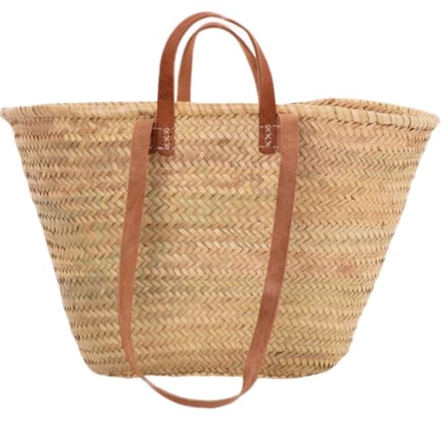 Sasha Large Size Traditional French Style Market Basket Bag (long and Short Leather Handles)