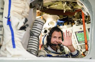 NASA astronaut Nick Hague inside a Soyuz simulator less than a month before his rocket launch failed.