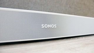 a closeup of the sonos beam gen 2 soundbar in white