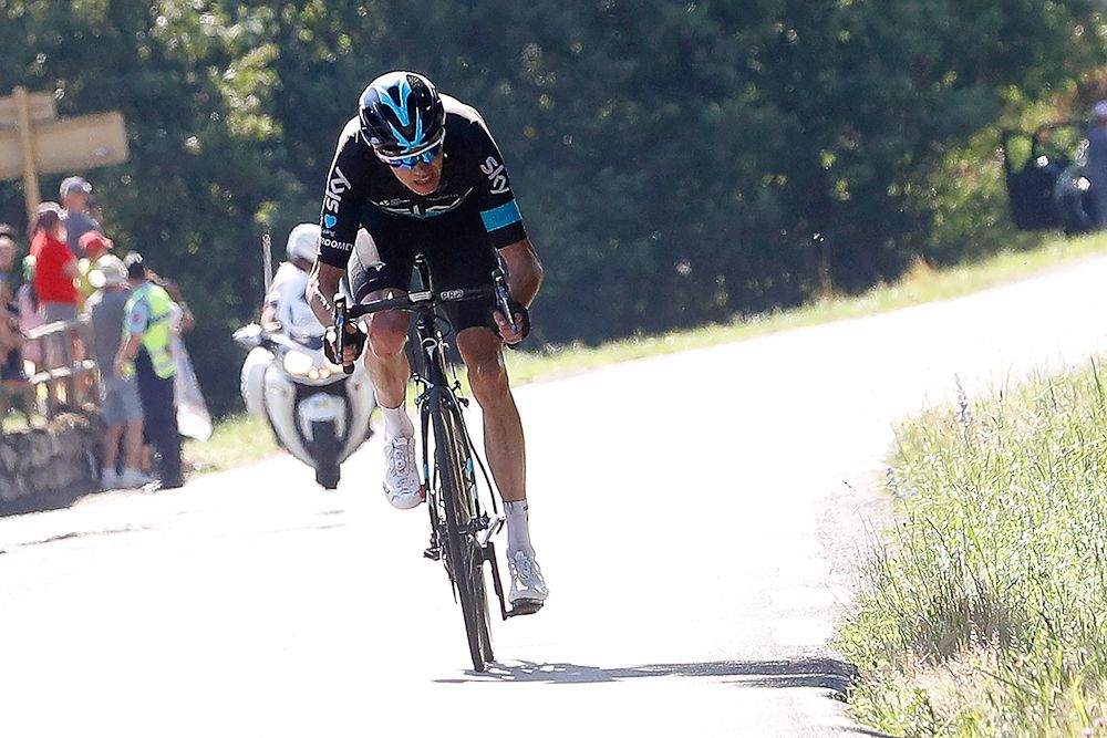 Chris Froome descends toward Luchon during stage 8 at the Tour de France.