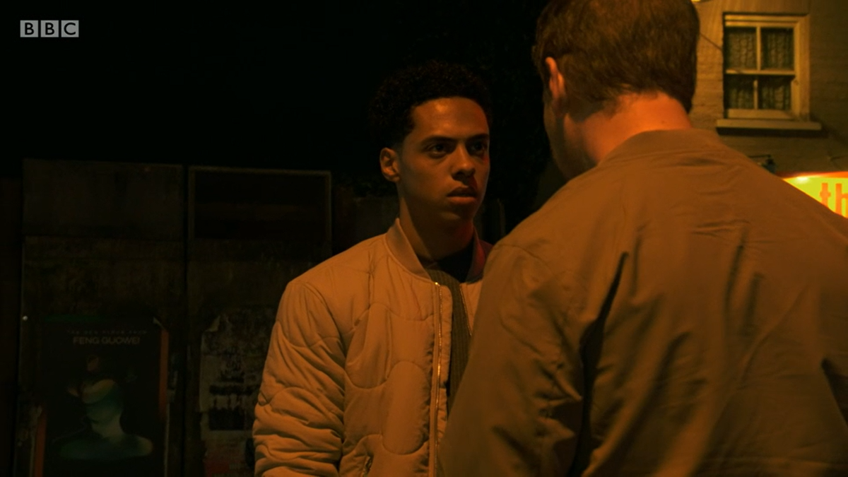 Keegan Baker and a gang member in &#039;EastEnders&#039;