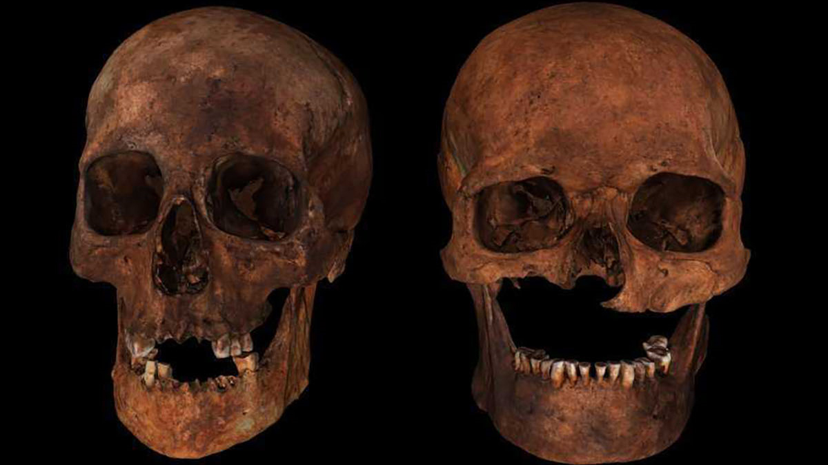 The oldest of the two full burials in the grave was a tall man who was probably killed by a blow from a sword that cut away part of his face.