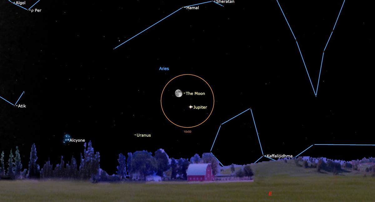 See Jupiter meet up with a bright moon in the night sky tonight