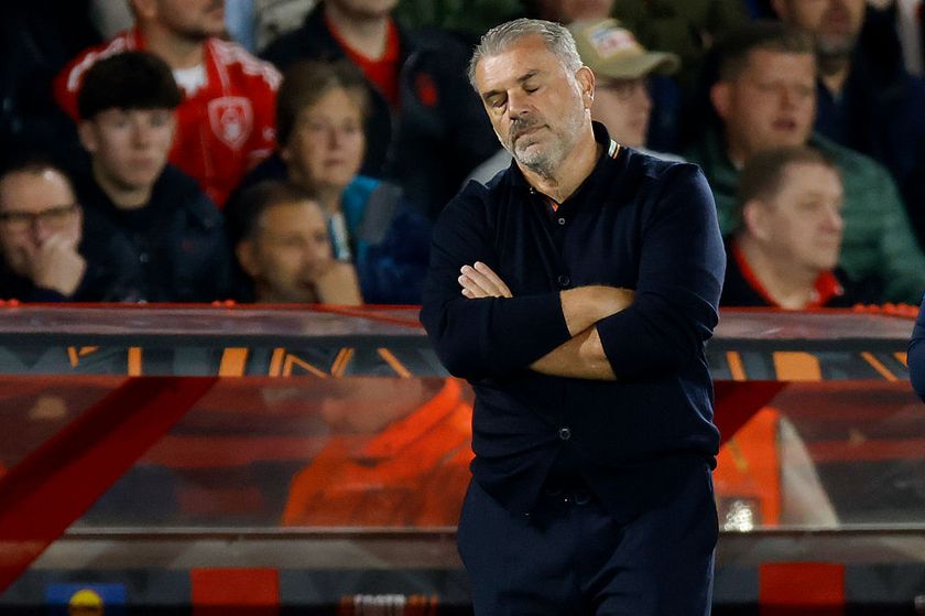NOTTINGHAM, ENGLAND - OCTOBER 2: Ange Postecoglou Head Coach of Nottingham Forest looks dejected during the UEFA Europa League 2025/26 League Phase MD2 match between Nottingham Forest FC and FC Midtjylland at City Ground on October 2, 2025 in Nottingham, England. (Photo by Ed Sykes/Sportsphoto/Allstar Via Getty Images)