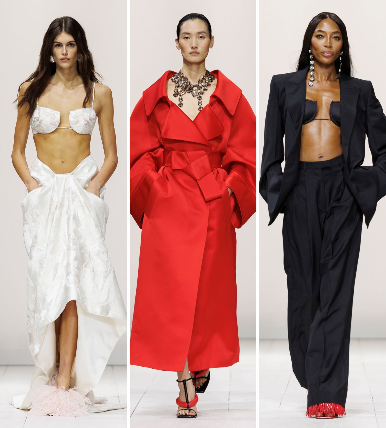 kaia gerber, naomi campbell and a model walk the runway for givenchy's ss26 show