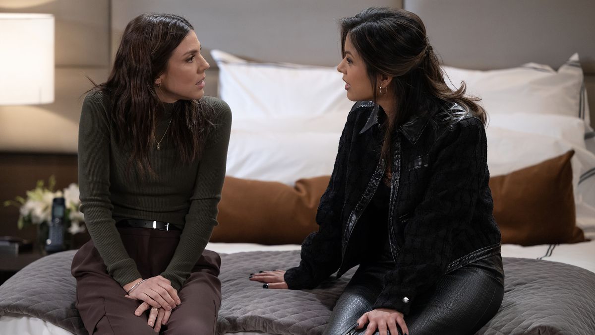 Jacqueline Grace Lopez and Kate Mansi as Blaze and Kristina talking in General Hospital