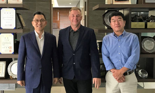 Pete Han, president/CEO of DigiCAP (left), Perry Priestly, Coo of Broadcast Electronics, and Sang Jin Yoon, SVP business development at DigiCAP.
