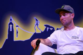 Mark Cavendish at a pre-race press conference at the Tour de France 2023