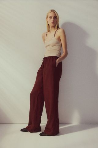 Linen-Blend Pull-On Trousers