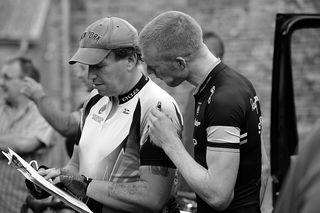 Ed Clancy checks results sheet, Rossington Evening 10-mile time trial, August 2011