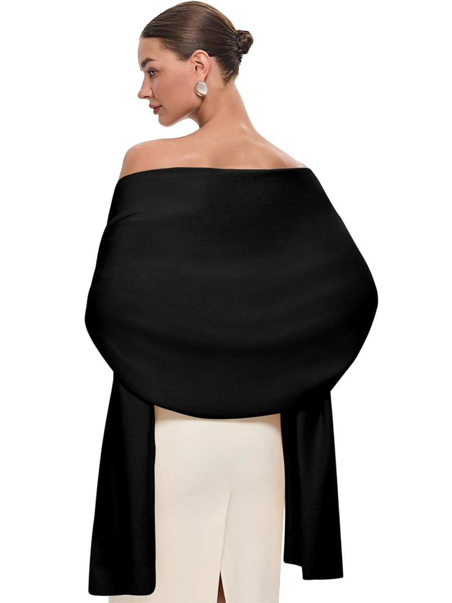 PULI, Puli Women's Black Pashmina Shawl Wraps for Evening Dress Large Scarf Blanket Long Wedding Bridal Winter Warm Shoulder Wrap