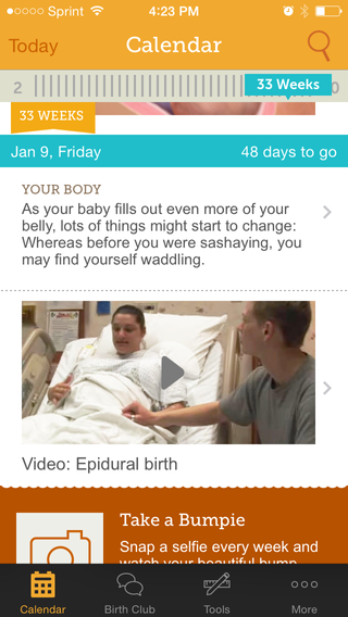 A screen from the My Pregnancy Today app