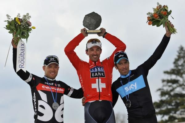Podium: Thor Hushovd, Fabian Cancellara, Juan Antonio Flecha