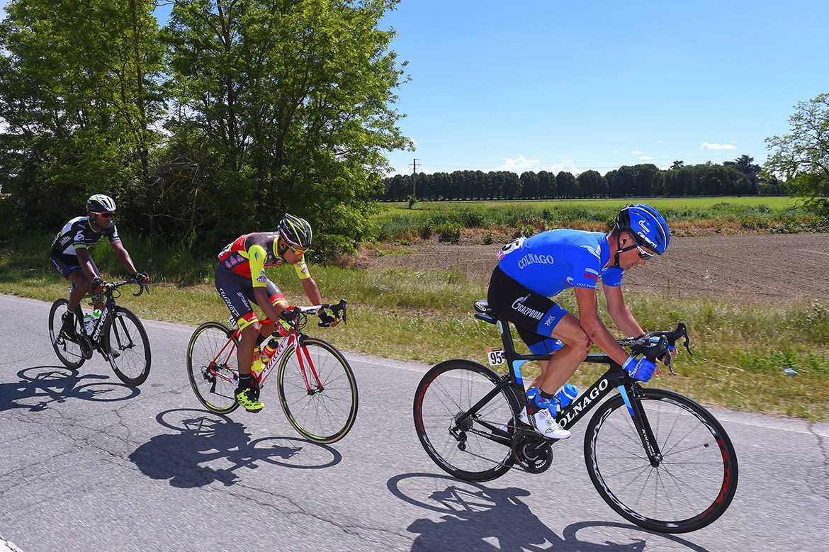 Natneal Berhane, Daniel Martinez and Sergey Lagutin on stage 14 of the Giro d'Italia