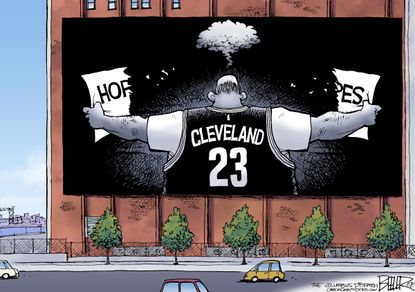 Editorial cartoon U.S. Lebron James Cleveland Cavaliers Los Angeles Lakers basketball sports NBA