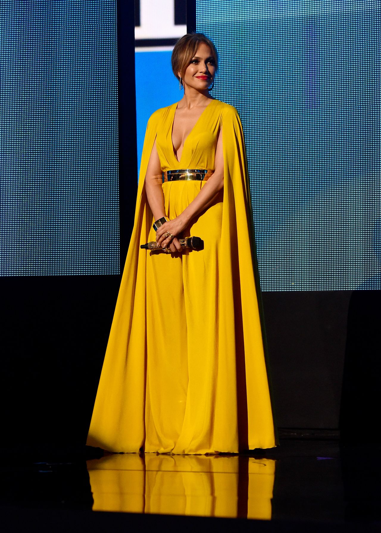 Host Jennifer Lopez onstage during the 2015 American Music Awards at Microsoft Theater on November 22, 2015 in Los Angeles, California. (Photo by Frazer Harrison/AMA2015/Getty Images for dcp)